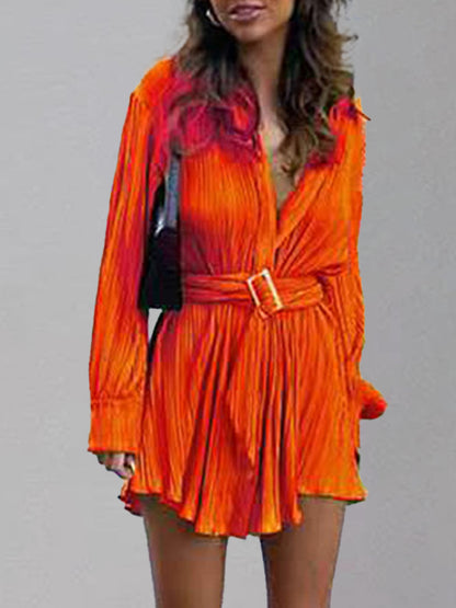 Button Up Dropped Shoulder Shirt Dress Orange-Red