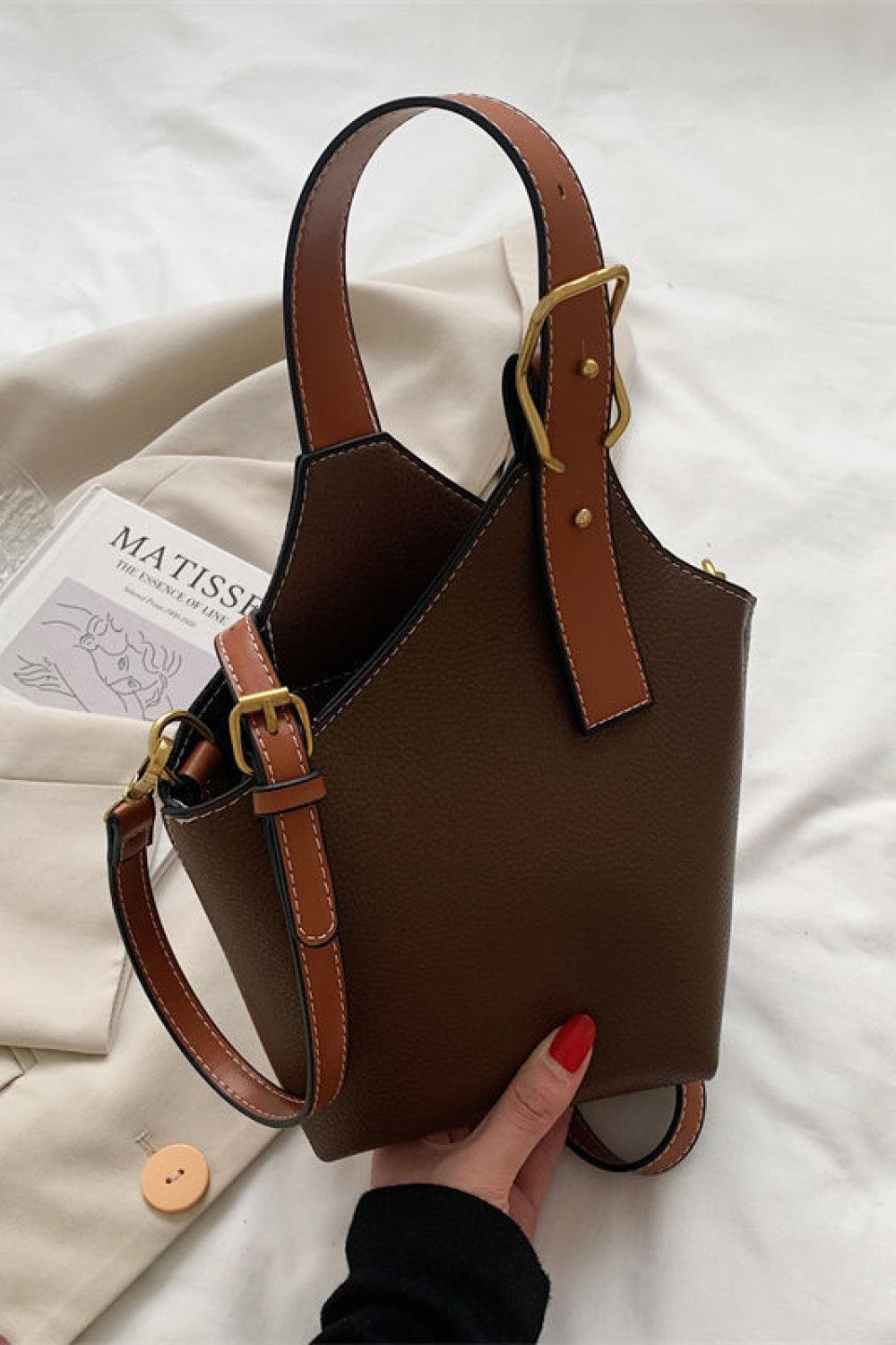 Fashion PU Leather Bucket Bag Chocolate One Size