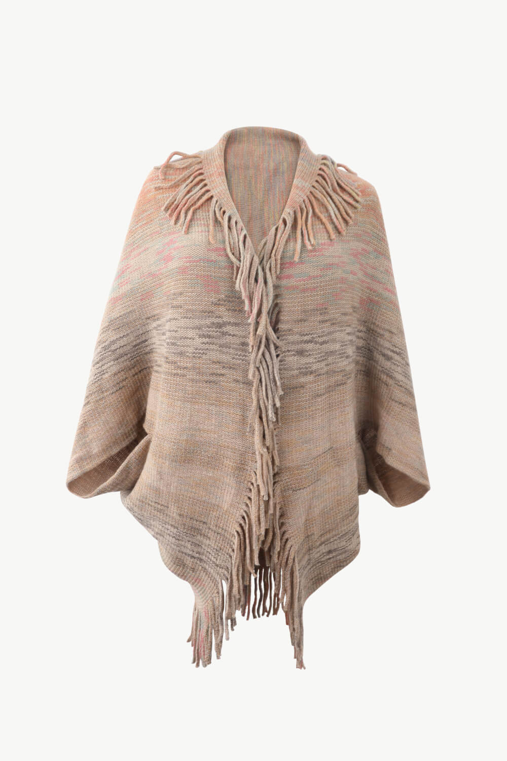 Multicolored Fringe Trim Poncho - Thandynie