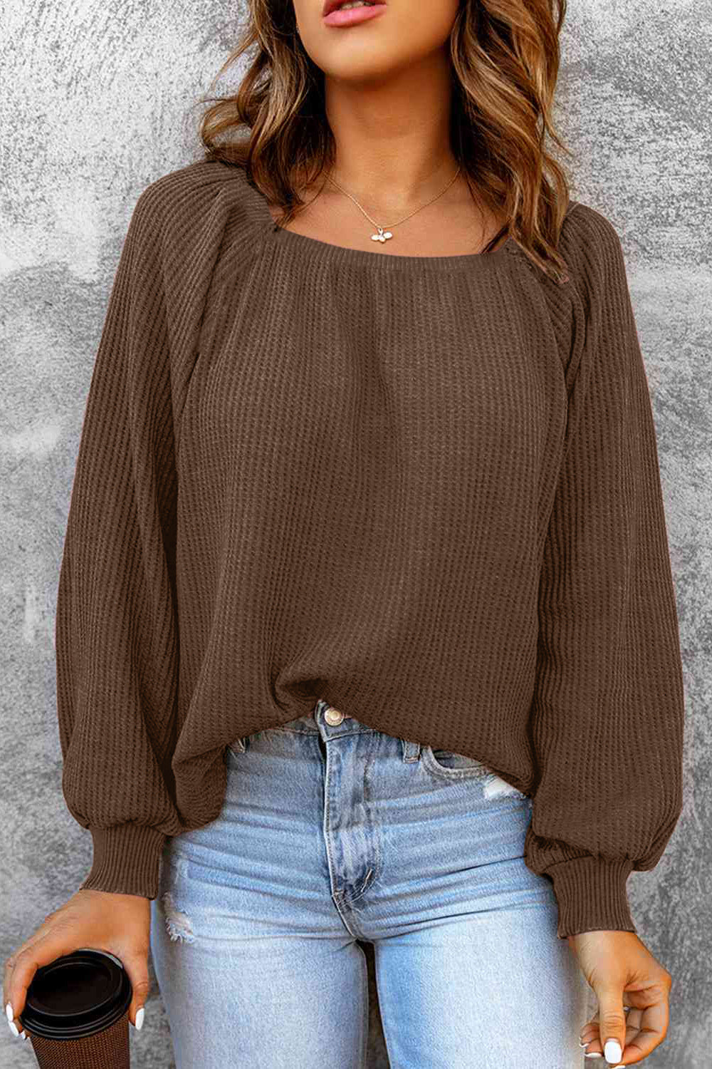 Square Neck Raglan Sleeve T-Shirt Mocha