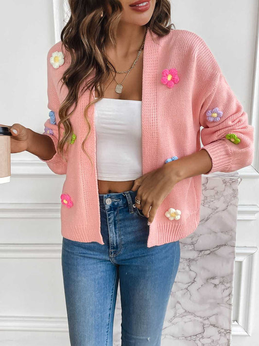 Floral Long Sleeve Open Front Cardigan - Thandynie