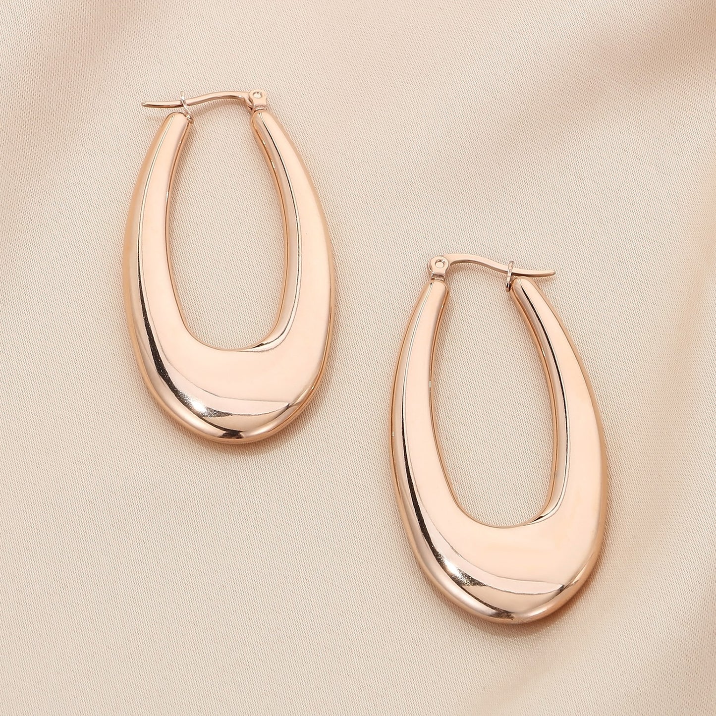 Stainless Steel Hinged Hoop Earrings Style D Rose Gold One Size