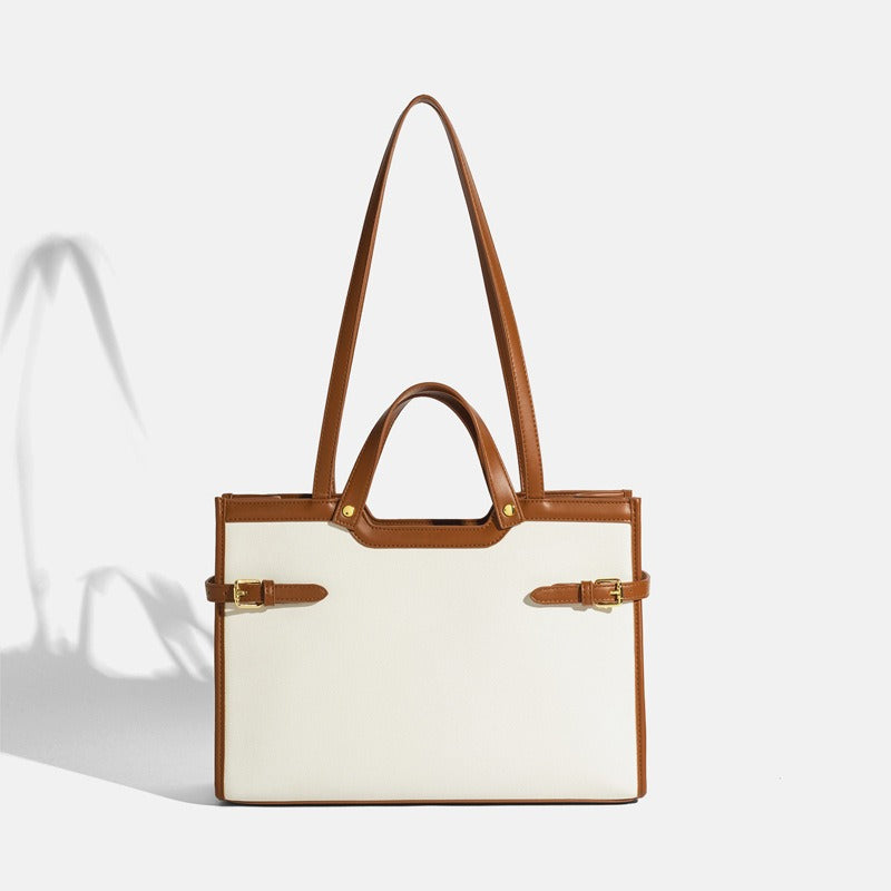 Canvas Tote Bag | High-End Niche Design Single Shoulder Commuter Handbag | Simple & Large Capacity White brown