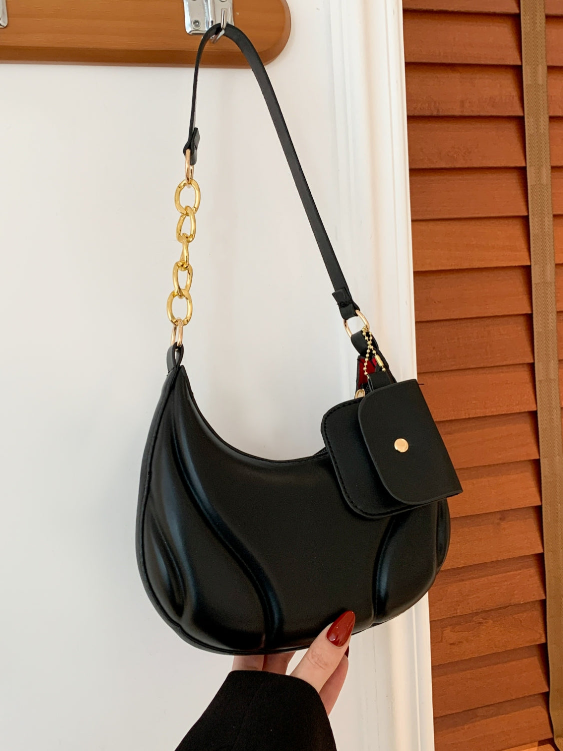 PU Leather Shoulder Bag with EarPods Bag Black One Size