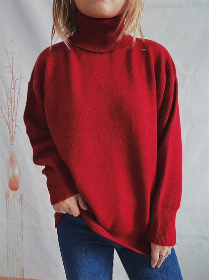 Turtleneck Long Sleeve Sweater Deep Red One Size