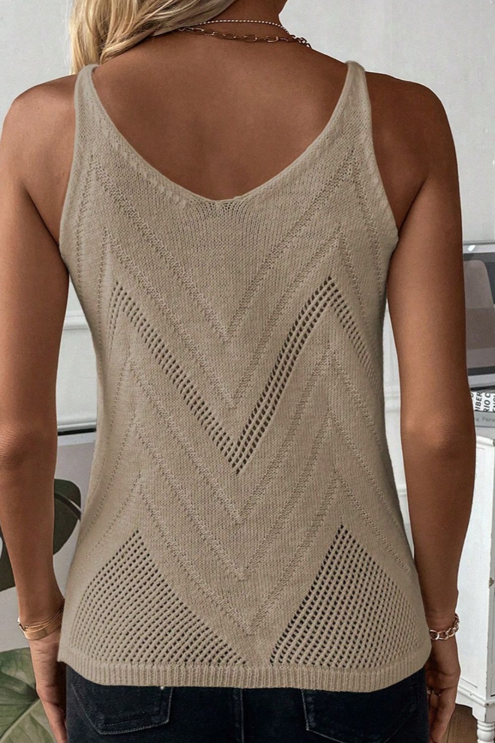 Openwork Scoop Neck Knit Vest