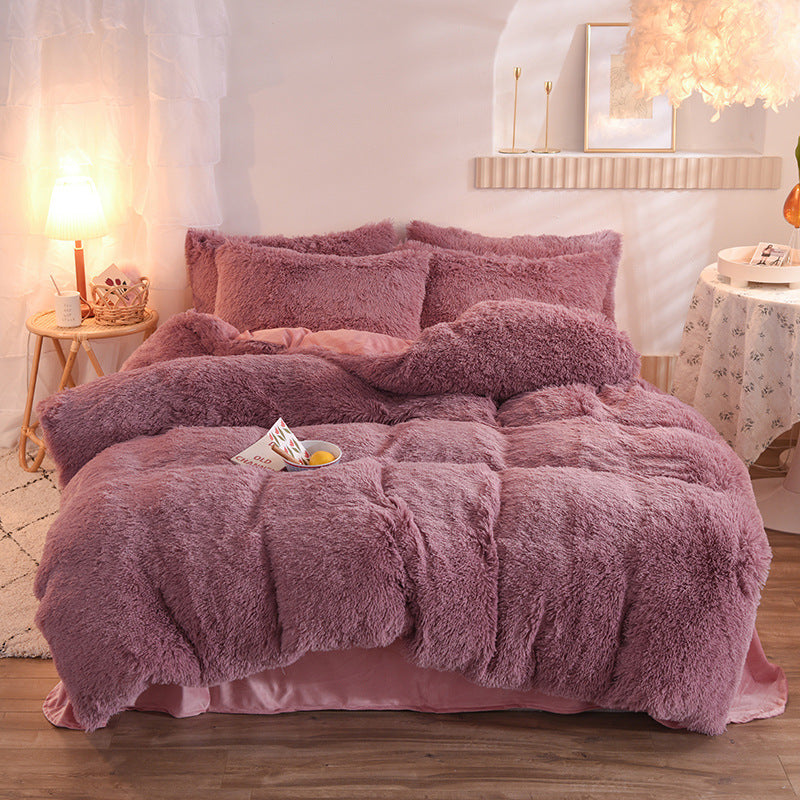 Luxury Thick Fleece Duvet Cover Queen King Winter Warm Bed Quilt Cover Pillowcase Fluffy Plush Shaggy Bedclothes Bedding Set Winter Body Keep Warm Bean Paste