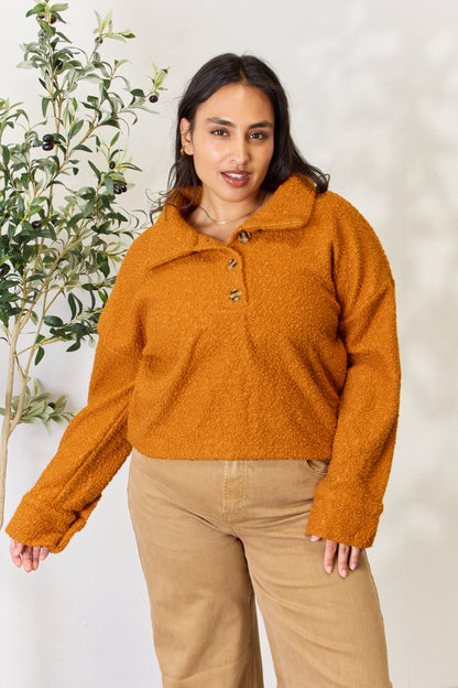 Culture Code Full Size Half Button Turtleneck Sweatshirt Ginger