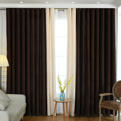 Solid Color Chenille Curtains - High Shading for Living Rooms and Bedrooms Dark Coffee