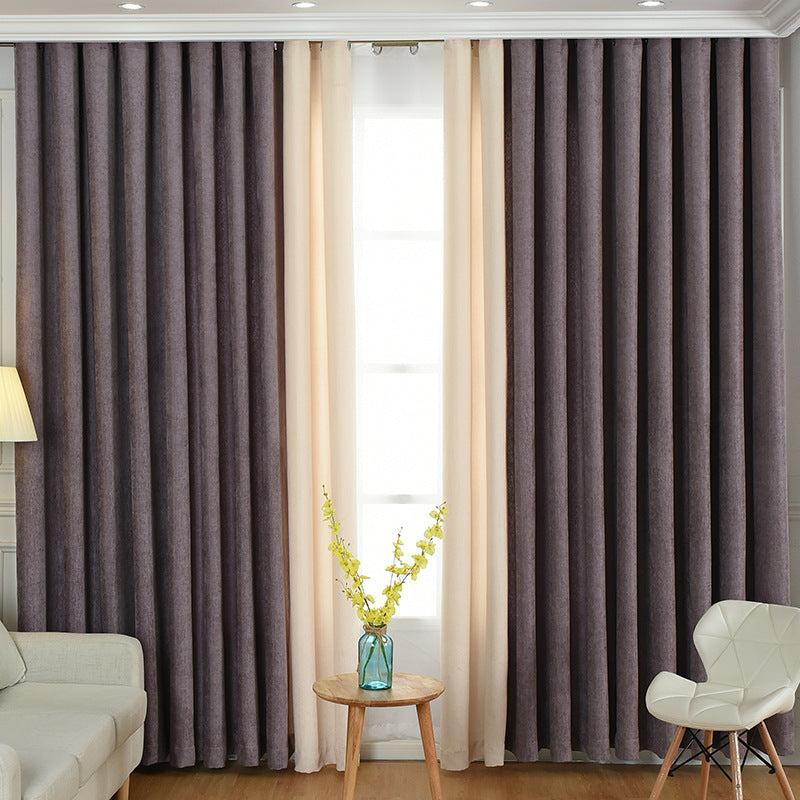 Solid Color Chenille Curtains - High Shading for Living Rooms and Bedrooms Brown