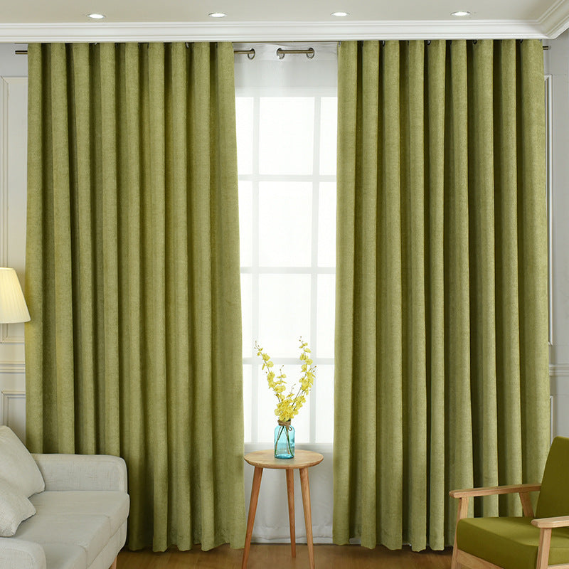 Solid Color Chenille Curtains - High Shading for Living Rooms and Bedrooms Green