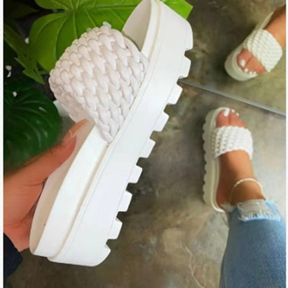 PU Leather Open Toe Platform Sandals White