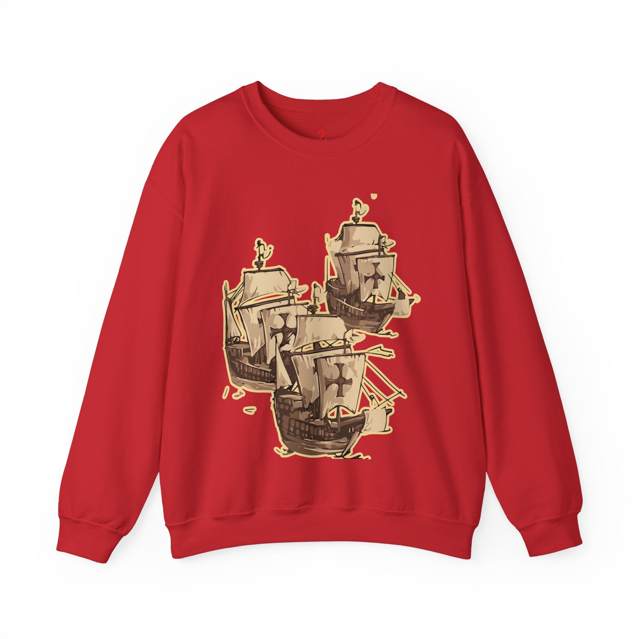 Unisex Heavy Blend Crewneck Sweatshirt with 3 Boats Design – Ultimate Comfort & Sustainability Red