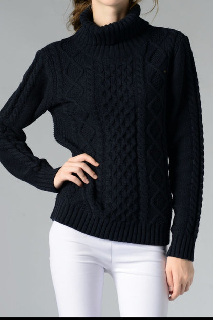 Cable-Knit Turtleneck Long Sleeve Sweater