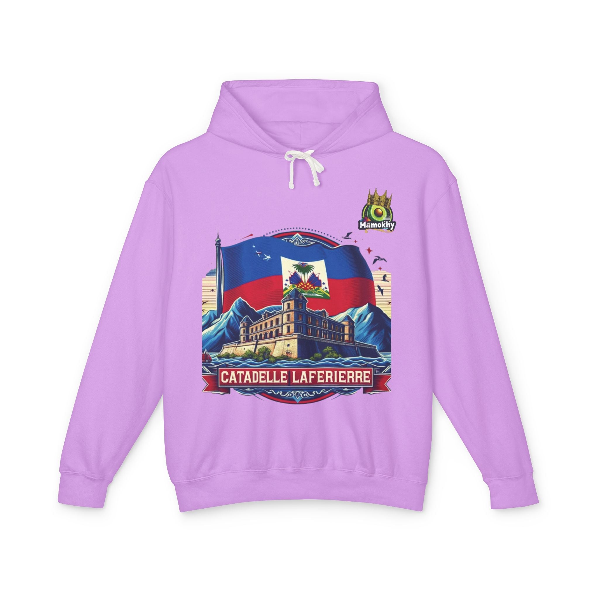 Citadelle Laferrière Haitian Pride Hoodie – Custom Hooded Sweatshirt with Flag Illustration Neon Violet