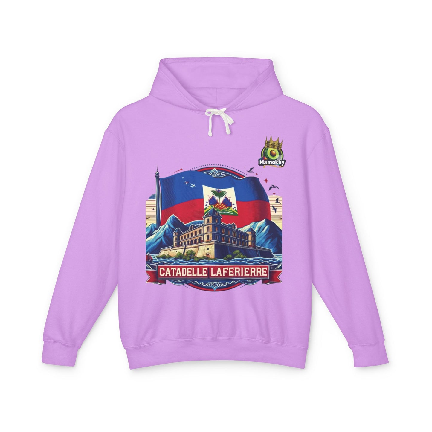 Citadelle Laferrière Haitian Pride Hoodie – Custom Hooded Sweatshirt with Flag Illustration Neon Violet