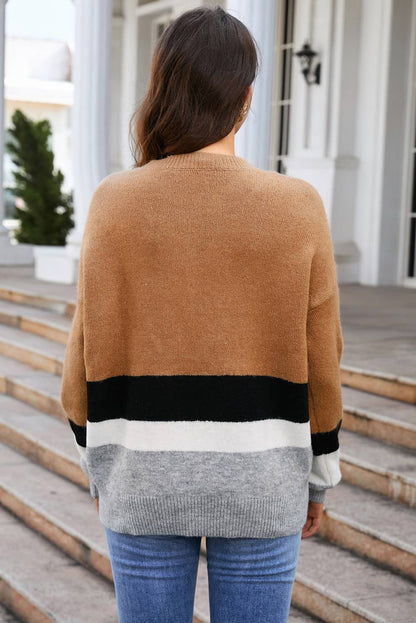 Color Block Round Neck Sweater