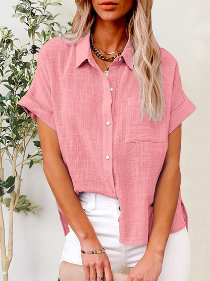 Button Up Short Sleeve Shirt Dusty Pink