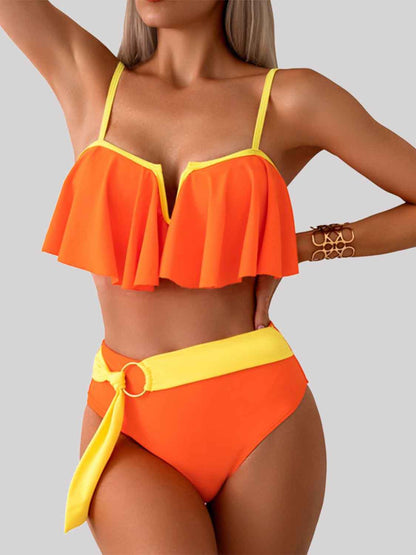 Spaghetti Strap Notched Bikini Set Orange