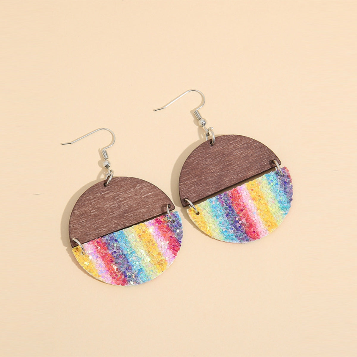 Sequin Wooden Round Dangle Earrings Multicolor One Size