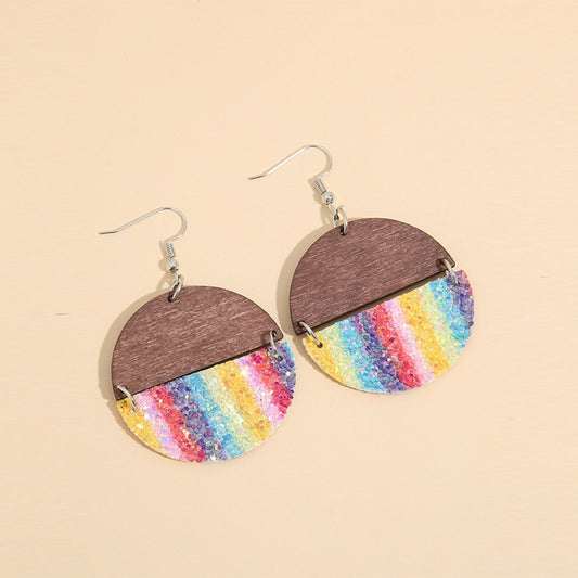 Sequin Wooden Round Dangle Earrings - Thandynie
