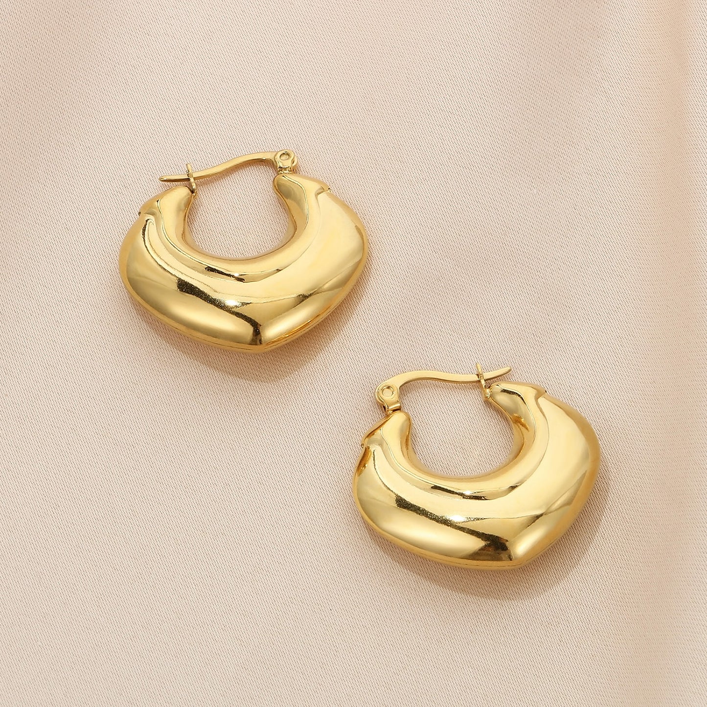 Stainless Steel Hinged Hoop Earrings Style C Gold One Size