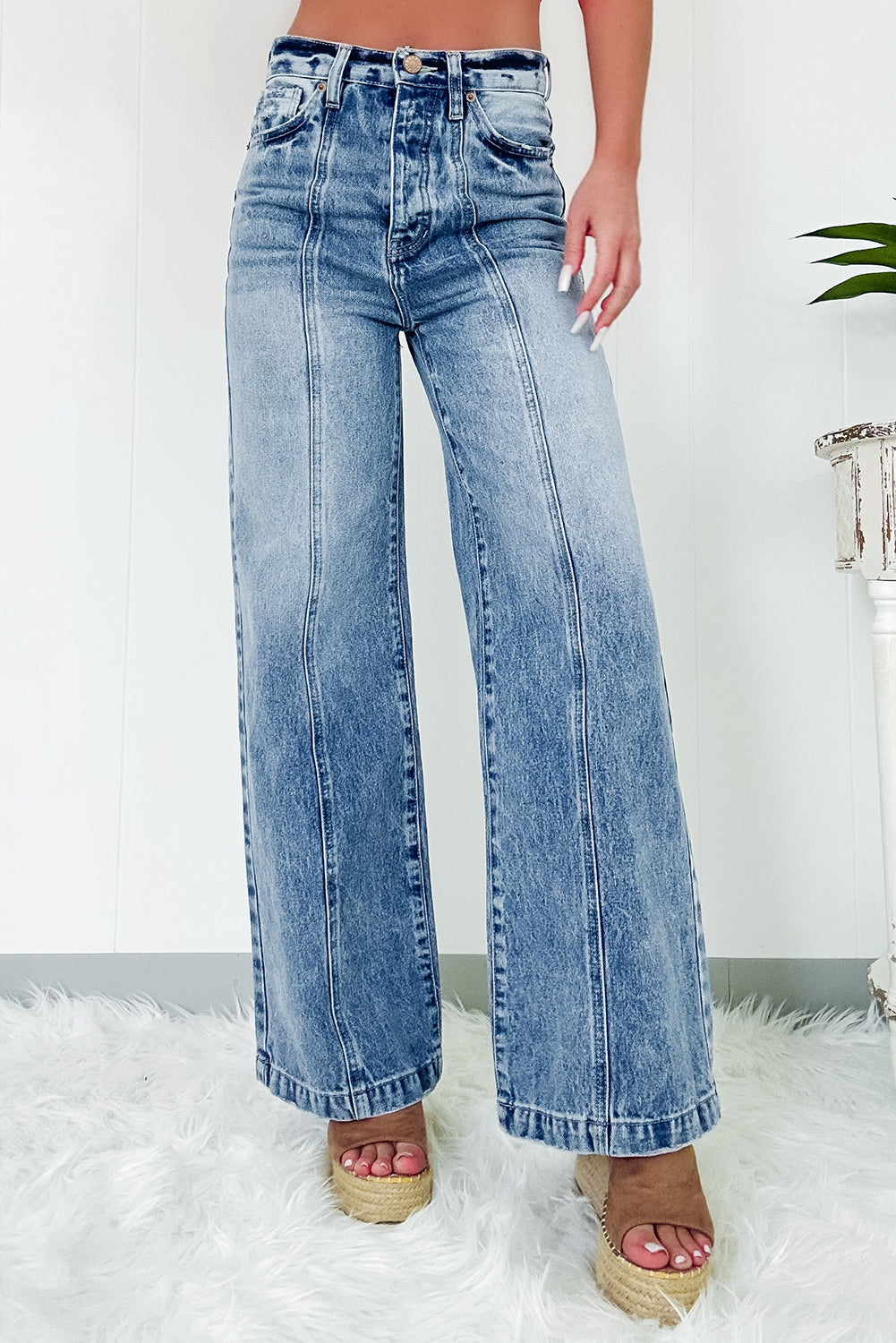 Dusk Blue Central Seamed Wide Leg High Waist Jeans Dusk Blue 72%Cotton+26%Polyester+2%Elastane