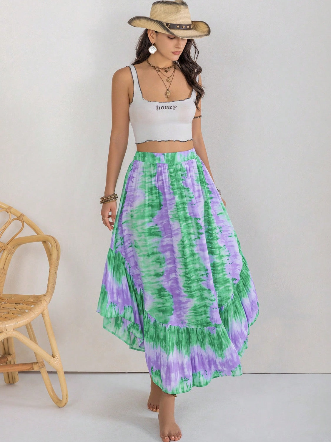 Tie-Dye Ruffle Hem Skirt - Thandynie