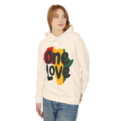 One Love Rasta Lightweight Hooded Sweatshirt - Red Yellow Green Black Color Scheme, Reggae Culture, Positive Vibes, Unity and Peace,