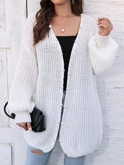 Open Front Long Sleeve Cardigan White One Size