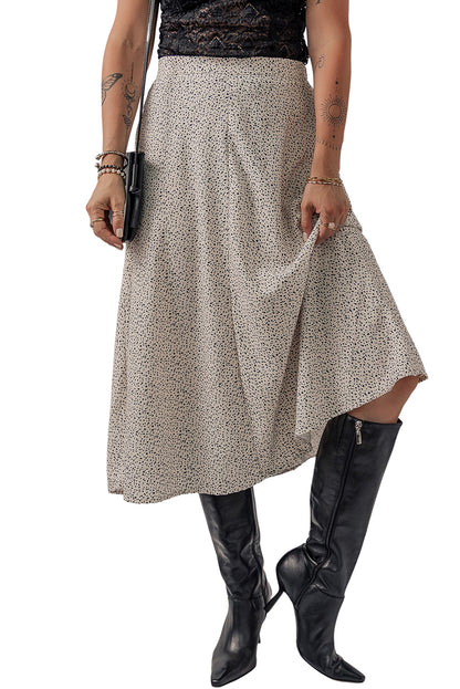 Beige Printed Abstract Print A-line High Waist Midi Skirt