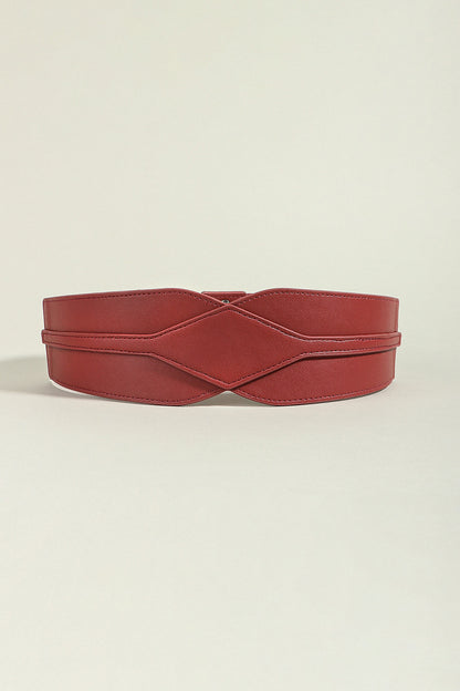 Elastic Wide PU Belt Burgundy One Size