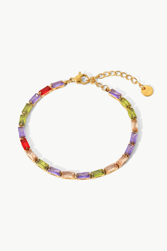 18K Gold Plated Multicolored Cubic Zirconia Bracelet Multi One Size