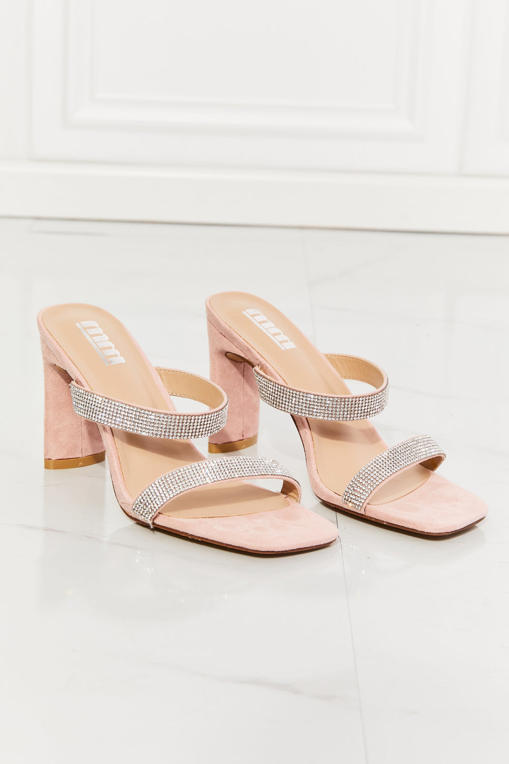 MMShoes Leave A Little Sparkle Rhinestone Block Heel Sandal in Pink - Thandynie