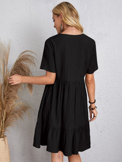 Full Size V-Neck Short Sleeve Dress Black