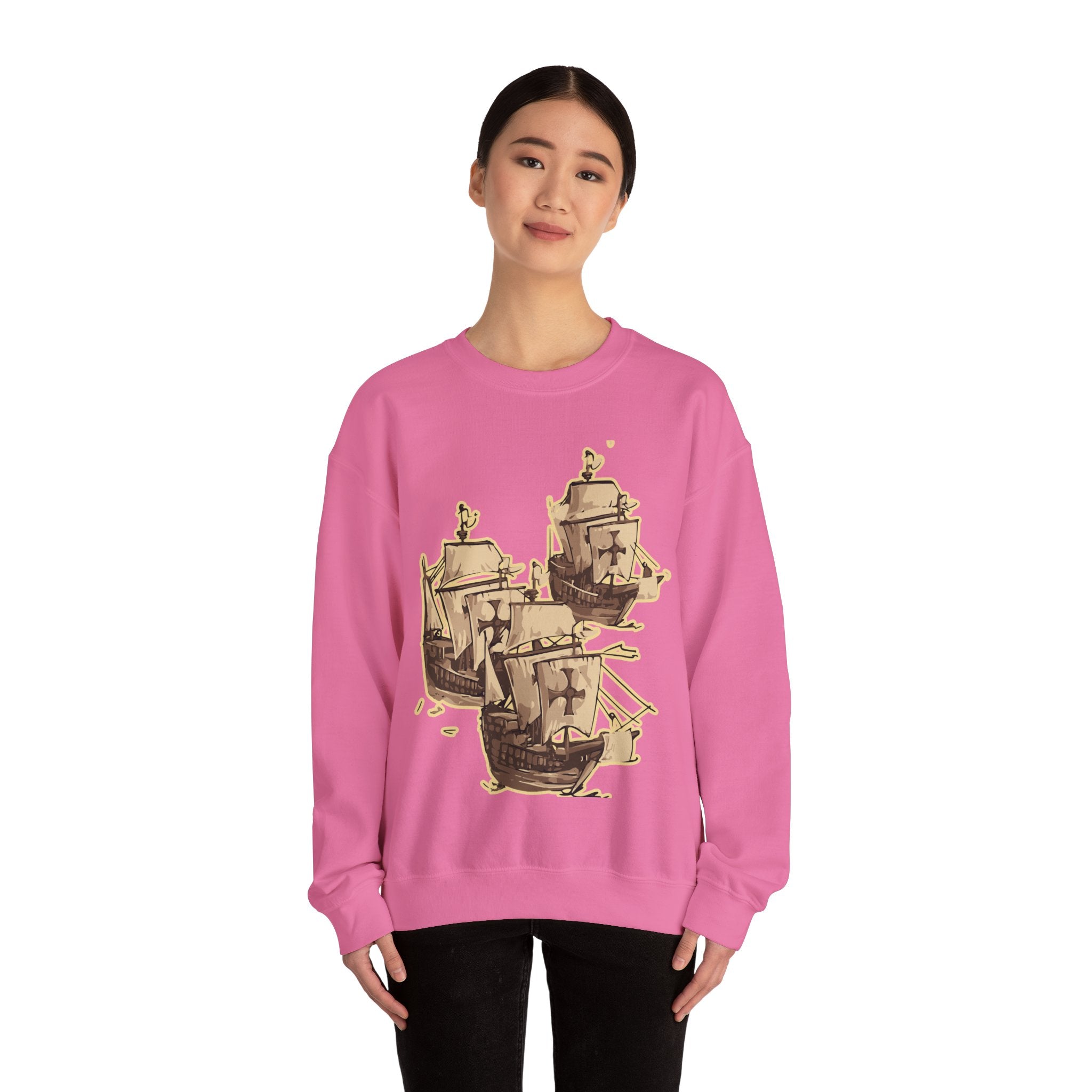 Unisex Heavy Blend Crewneck Sweatshirt with 3 Boats Design – Ultimate Comfort & Sustainability