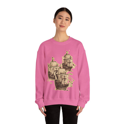 Unisex Heavy Blend Crewneck Sweatshirt with 3 Boats Design – Ultimate Comfort & Sustainability