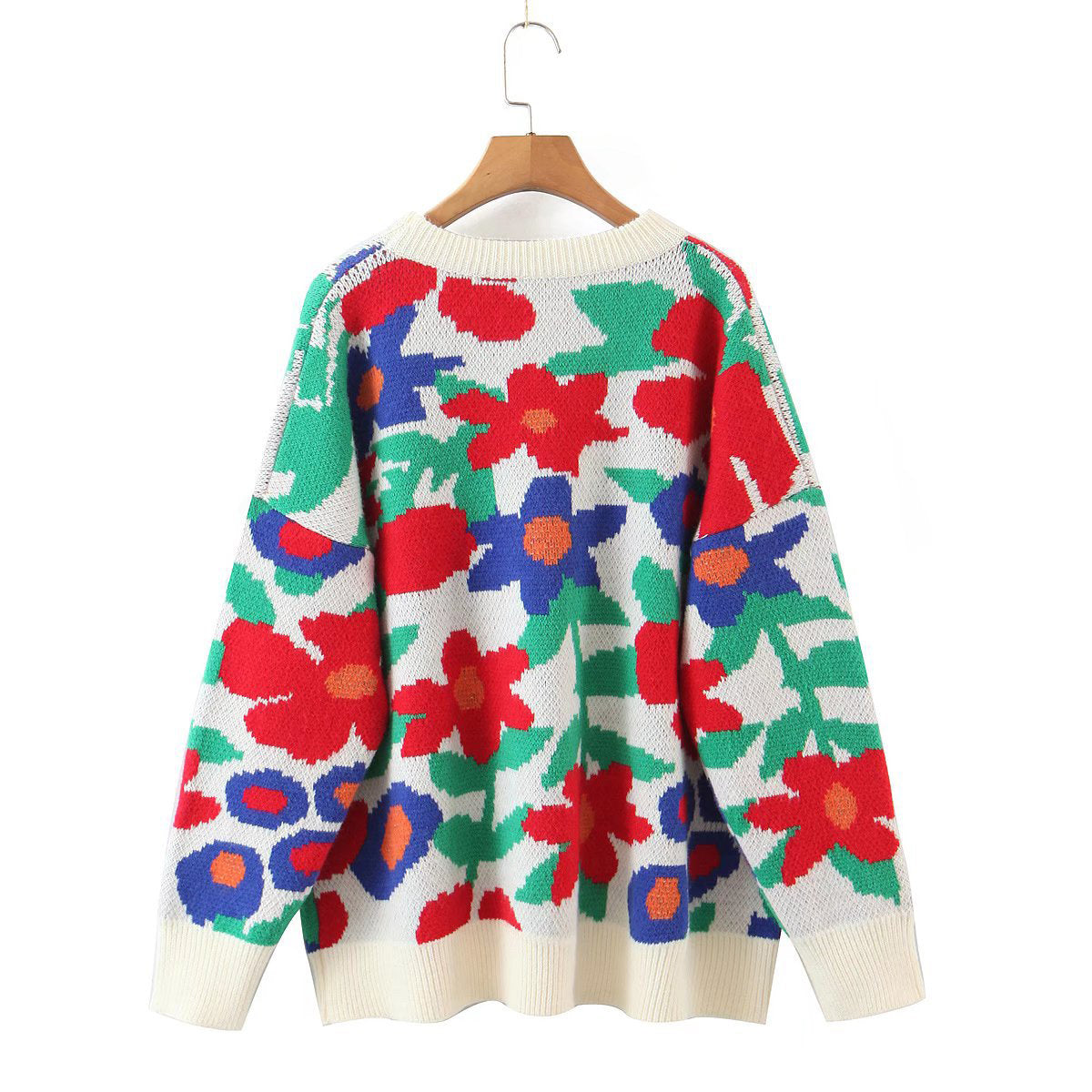 Floral Round Neck Drop Shoulder Sweater