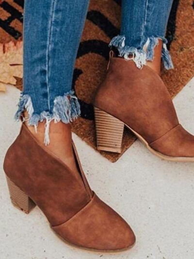 Point Toe Chunky Heeled Ankle Boots Ochre