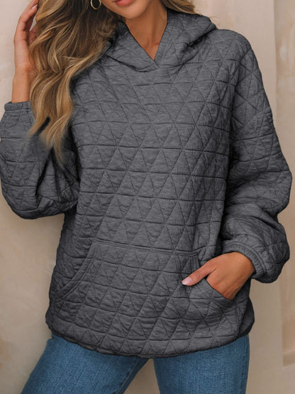 Textured Long Sleeve Hoodie with Pockets Dark Gray