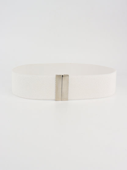 Alloy Buckle Elastic Belt White Silver One Size