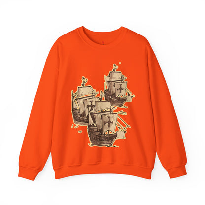 Unisex Heavy Blend Crewneck Sweatshirt with 3 Boats Design Ultimate Comfort & Sustainability Orange