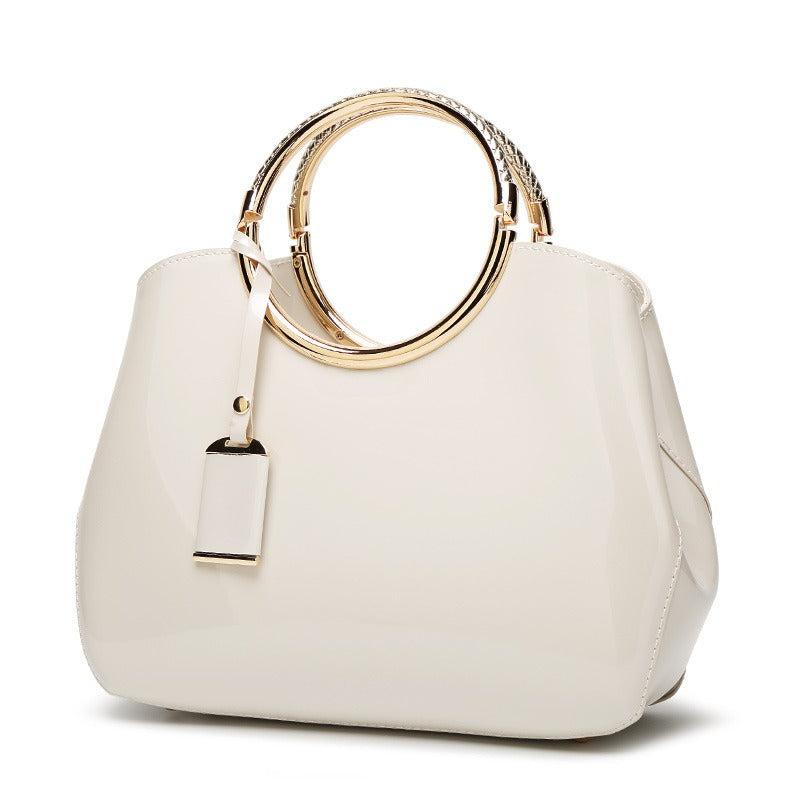 Shiny Patent Leather Bridal Handbag | One-Shoulder Wedding Crossbody Bag White