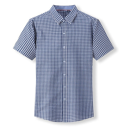 Men's Casual Short-Sleeved Lapel Shirt | 100% Cotton Checkered Cardigan