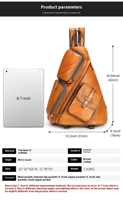 Casual Shoulder Crossbody First Layer Cowhide Sports Chest Bag