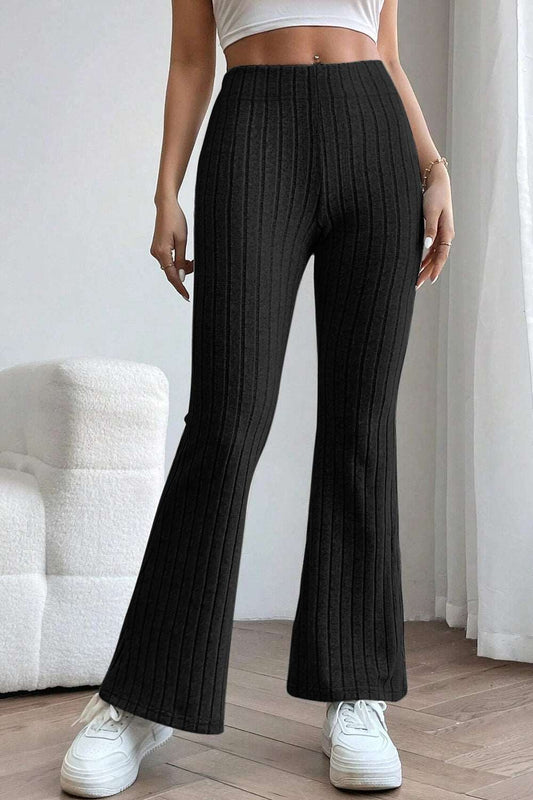 Basic Bae Full Size Ribbed High Waist Flare Pants Black