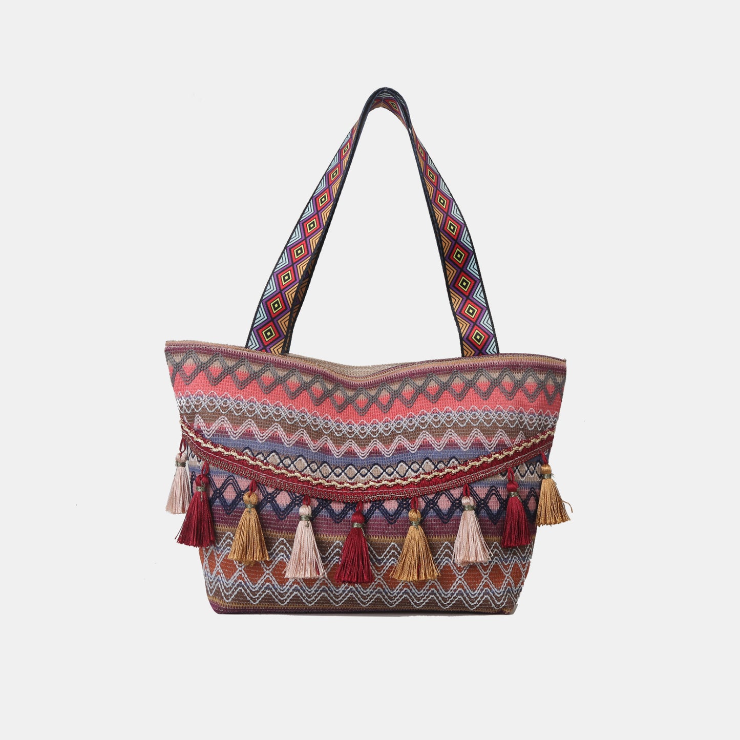 Printed Tassel Detail Tote Bag Coral One Size