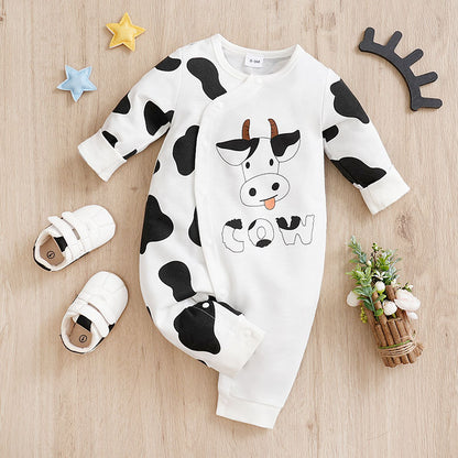 Baby Spring And Autumn One-piece Pajamas Newborn Baby Four Seasons Home Romper New Long Sleeve Inner Pullover Cow