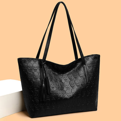 Skeleton Pattern PU Leather Tote Bag Black One Size