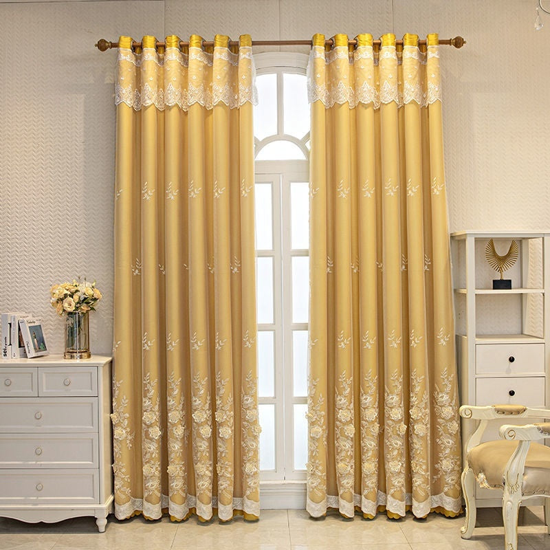 Bedroom Shading Wedding Home Double Open Curtain Finished Set Magnolia Yellow Hook